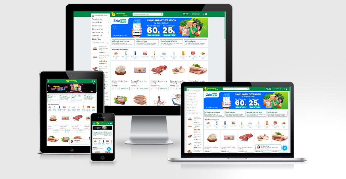 Theme Wordpress thực phẩm giống Bách Hóa Xanh